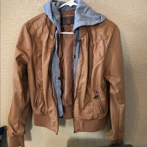 Faux leather hoodie jacket